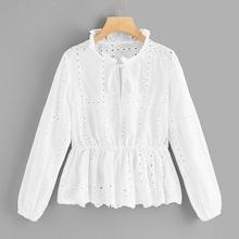 Romwe Embroidered Cut Out Knot Neck Blouse