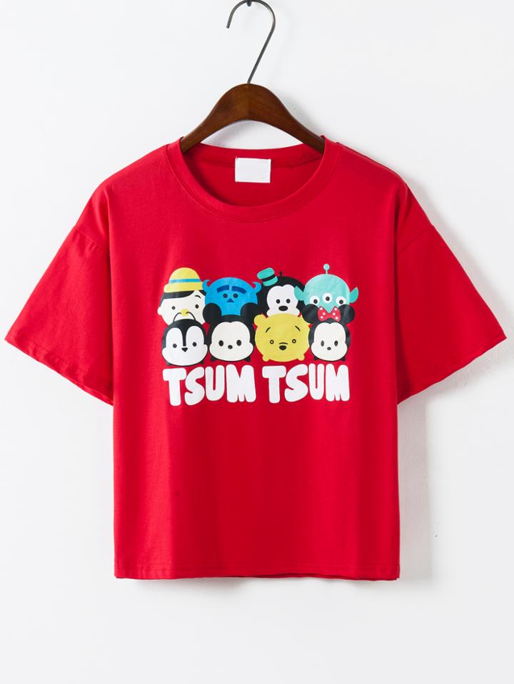 Romwe Cartoon Print Red T-shirt