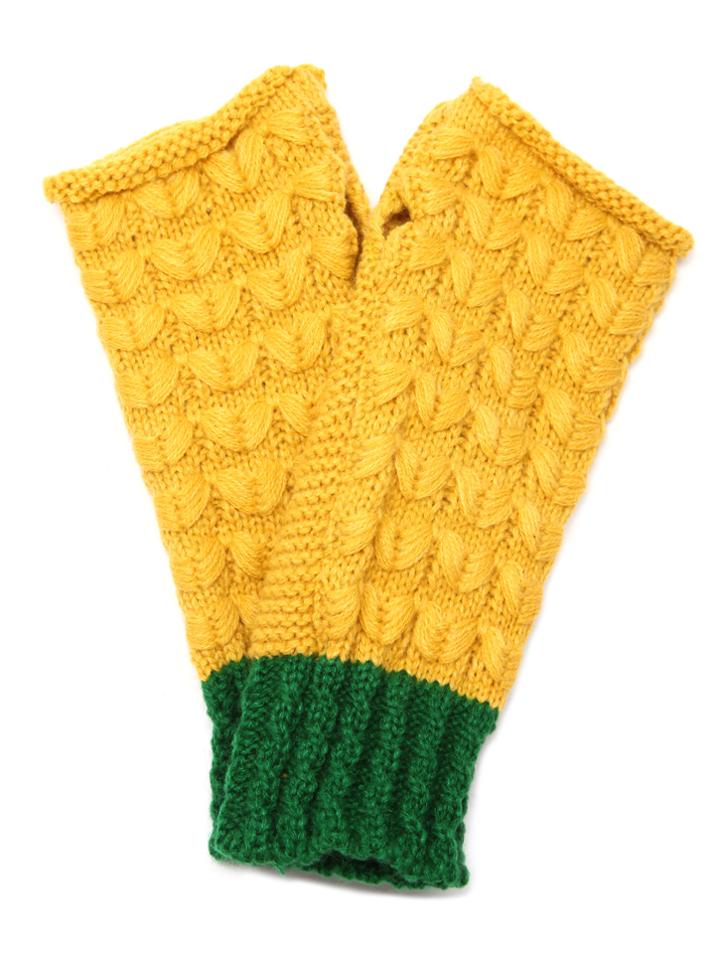 Romwe Yellow And Green Knit Thermal Long Fingerless Gloves