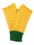 Romwe Yellow And Green Knit Thermal Long Fingerless Gloves