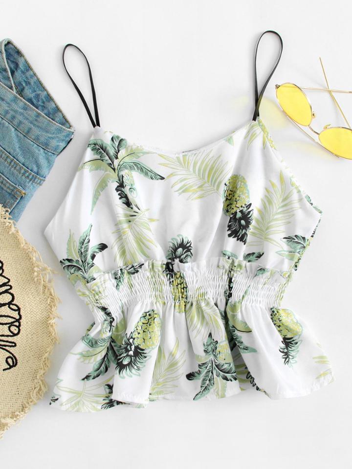 Romwe Pineapple Print Pleated Cami Top