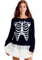 Romwe Skeleton Print Crop Black Sweatshirt