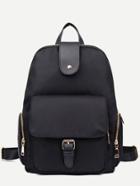 Romwe Black Nylon Front Pocket Zip Closure Backpack