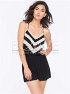 Romwe Black Spaghetti Strap With Lace Playsuit