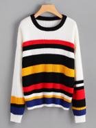 Romwe Drop Shoulder Colorful Striped Jumper