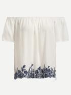 Romwe White Off The Shoulder Embroidered Top