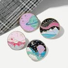 Romwe Painting Engraved Round Brooch Set 4pcs