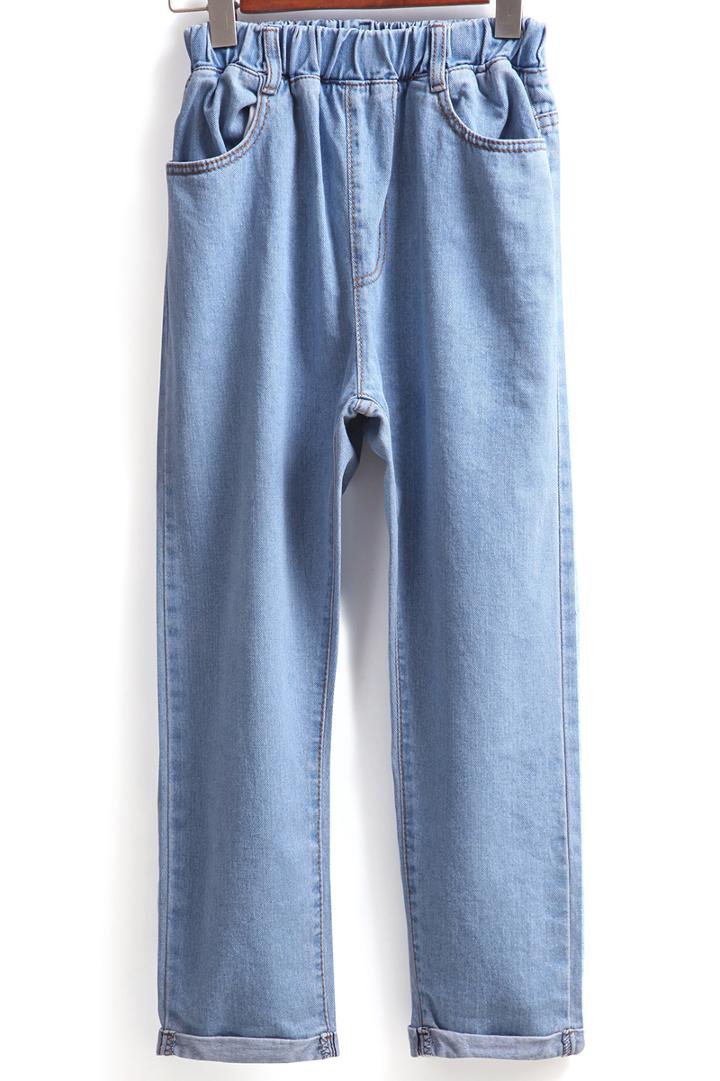 Romwe Elastic Waist With Pocket Denim Pant