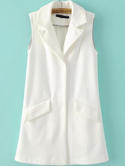 Romwe Lapel Pockets White Vest