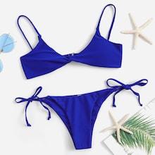 Romwe Twist Top With Self Tie Side Bikini Set