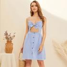 Romwe Gingham Button & Tie Front Cami Dress