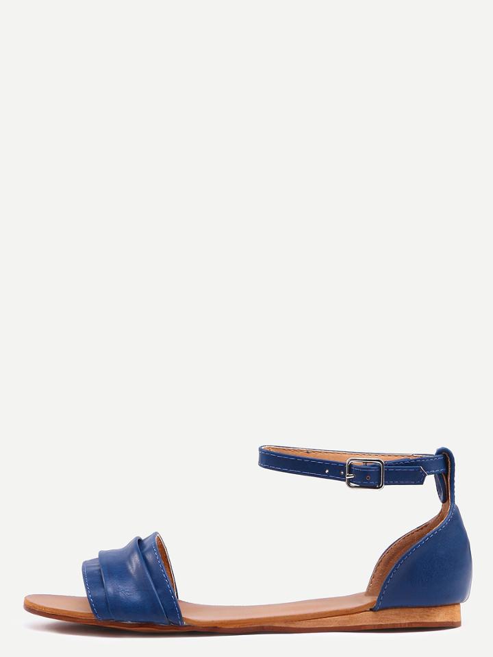 Romwe Blue Ankle Strap Flat Sandals