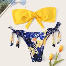 Romwe Random Twist Bandeau With Tie Side Bikini Set