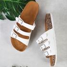 Romwe Three Buckle Strap Cork Footbed Flatform Sandal White