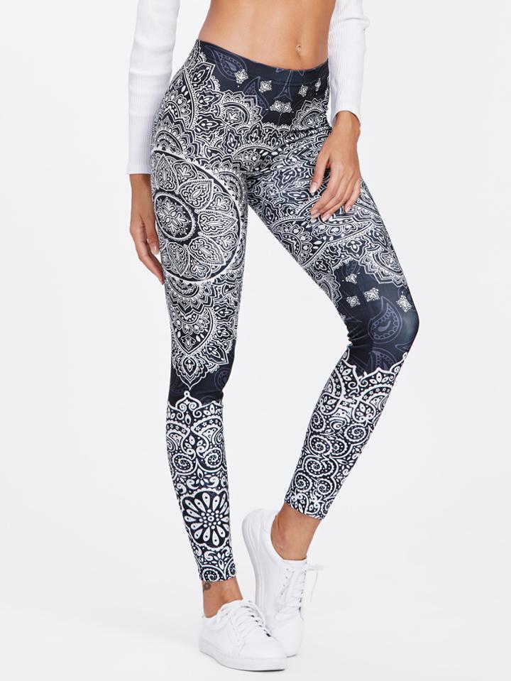 Romwe Ornate Print Leggings