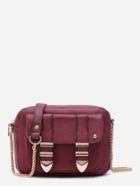 Romwe Maroon Front Pocket Faux Leather Crossbody Chain Bag