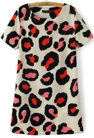 Romwe Red Short Sleeve Leopard Straight Dress