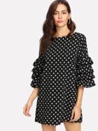 Romwe Tiered Ruffle Sleeve Spot Dress