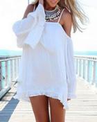 Romwe White Off The Shoulder Bell Sleeve Shift Dress