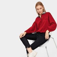 Romwe Quarter Zip Contrast Collar Sweatshirt