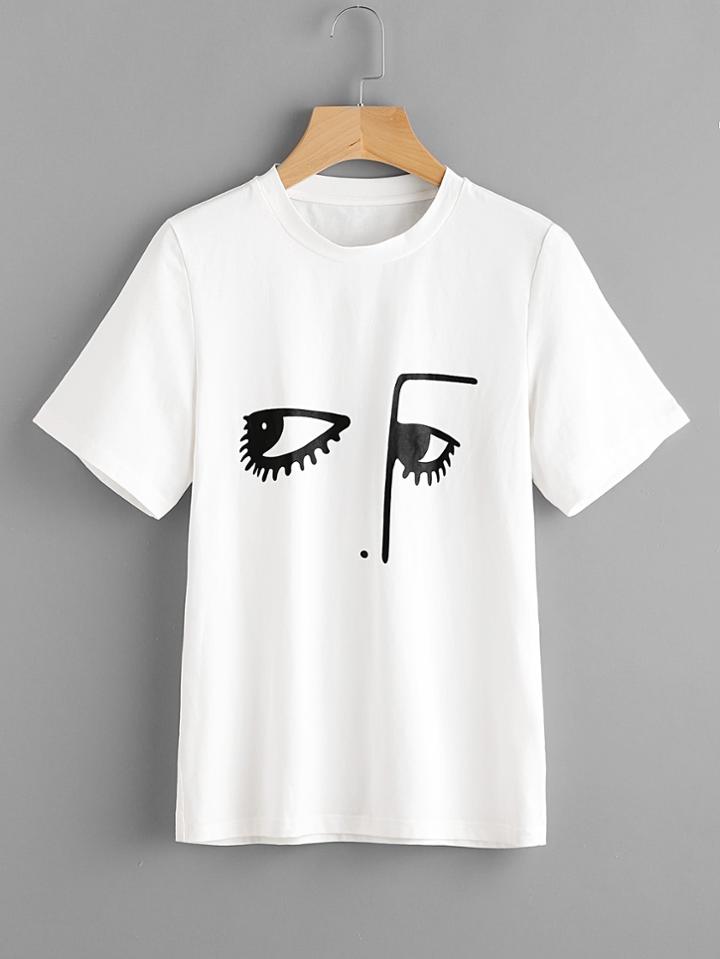 Romwe Facing Printed T-shirt