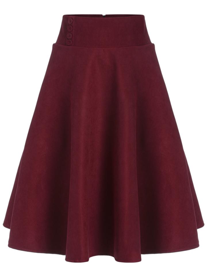 Romwe Buttons Zipper Flare Red Skirt