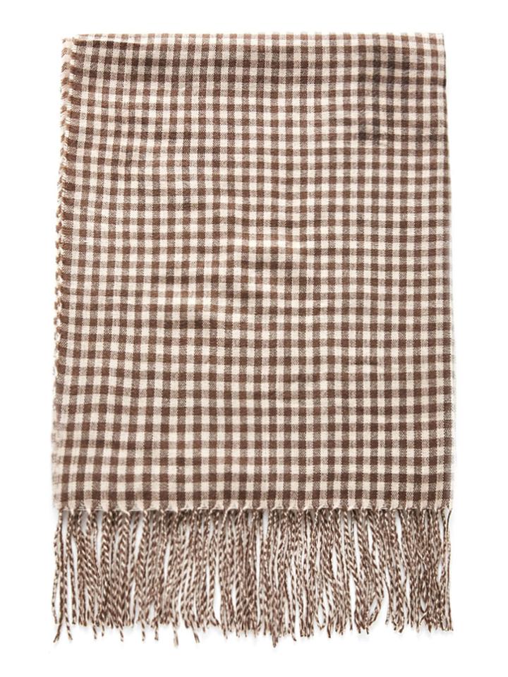 Romwe Fringe Trim Gingham Scarf