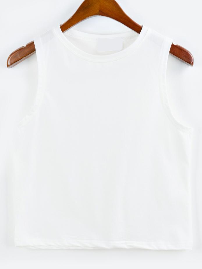Romwe Plain White Crop Tank Top