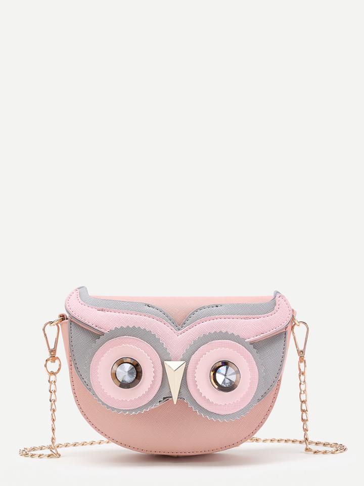 Romwe Owl Design Flap Chain Cross Body Bag