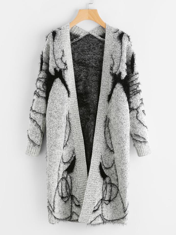 Romwe Graphic Print Longline Cardigan