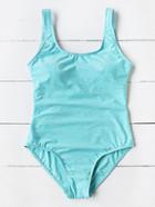 Romwe Turquoise Scoop Neck One-piece Swimwear