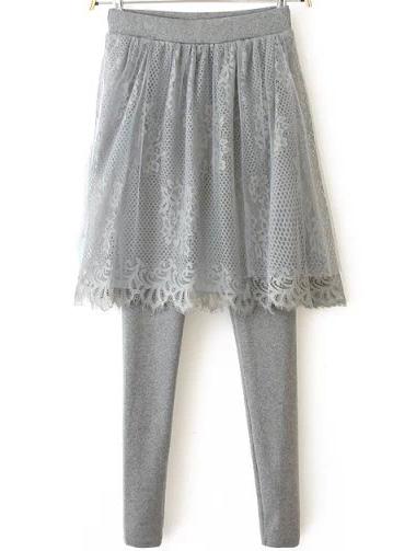 Romwe Slim Lace Skirt Grey Legging
