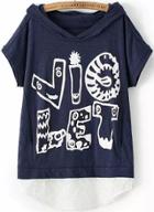 Romwe Hooded Letter Print Lace Hem Navy T-shirt