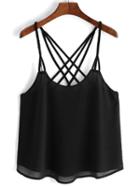 Romwe Black Spaghetti Strap Chiffon Cami Top
