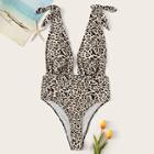 Romwe Leopard Plunging Neck One Piece Swimsuit