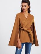Romwe Self Tie Wrap Cape Coat