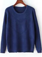 Romwe Dip Hem Slit Royal Blue Sweater