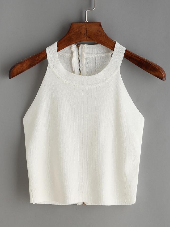 Romwe Jersey Zipper Tank Top