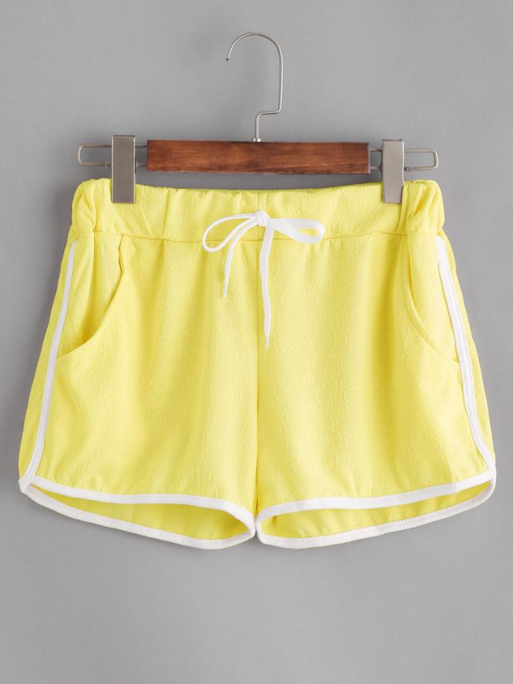 Romwe Drawstring Waist Runner Shorts With Contrast Binding