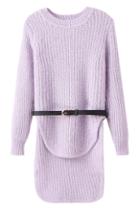 Romwe Asymmetric Belted Sheer Purple Jumper