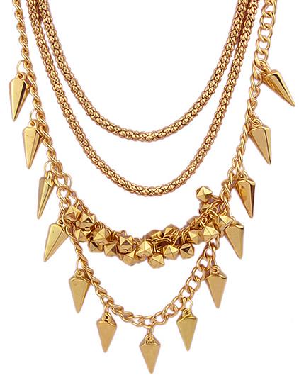 Romwe Gold Spike Tassel Chain Necklace