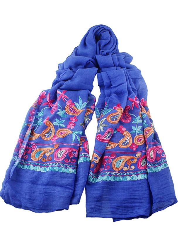 Romwe Darkblue Bohemian Style Flower Printed Scarf For Ladies
