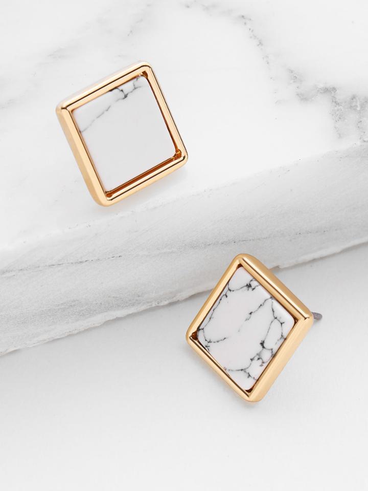 Romwe Square Marble Stud Earrings