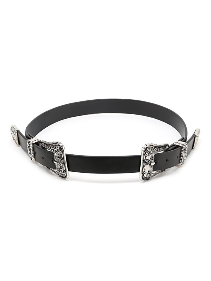 Romwe Double Buckle Faux Leather Belt