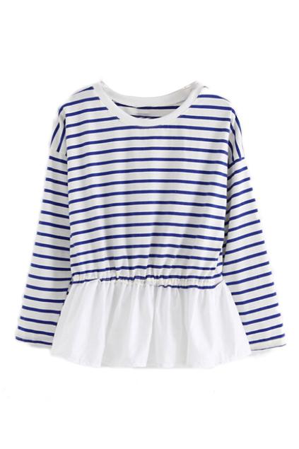 Romwe Striped Flouncing Hem Elastic Blouse
