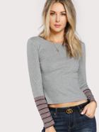 Romwe Striped Cuff Form Fit T-shirt