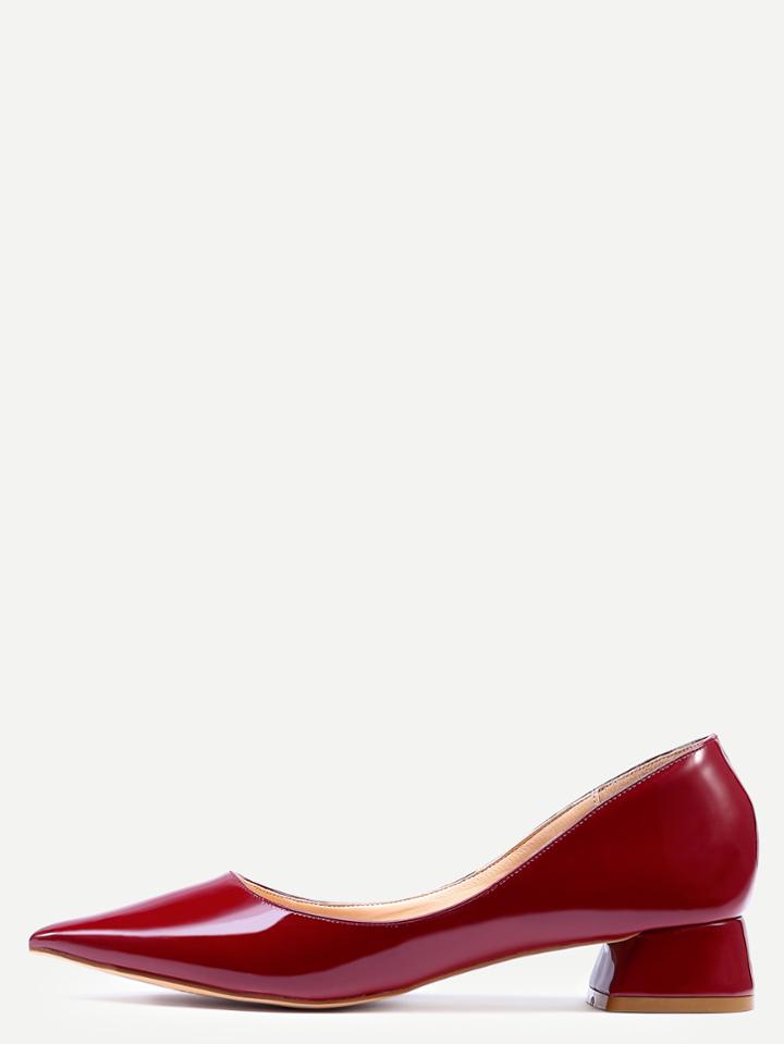 Romwe Burgundy Pointed Toe Block Heel Flats
