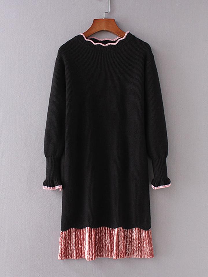 Romwe Velvet Panel Hem Contrast Trim Sweater Dress