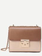 Romwe Apricot Contrast Pushlock Flap Structured Chain Bag