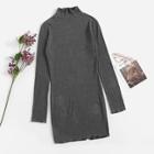 Romwe Stand Collar Ribbed Dress